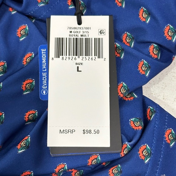 RLX‎ Ralph Lauren Mens Golf Polo Shirt Royal Multi Floral Print Wicking Size L - Picture 5 of 7